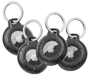 Belkin Waterproof Apple AirTag Secure Holder with Key Ring, Durable Scratch-Resistant AirTag Case, Protective AirTag Keychain Accessory for Keys, Pets, Luggage, Backpacks, and More - Black (4-pack)