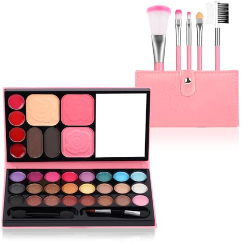 Aomig Maquillaje para Niñas, 6 Pcs Juego de Maquillaje Lavable, Juegos de Belleza Cosméticos para Niñas Regalo de Princesa para Niñas en Fiesta Cumpleaños Navidad (Rosado)