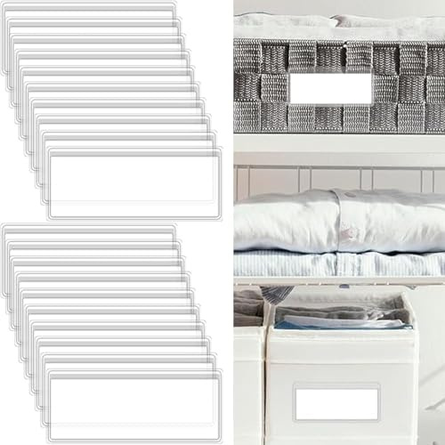 30 Stück selbstklebende Etikettenhalter, Klebeetikettentaschen mit leerer Karteikarte 3*1,3 IN klare Klebetaschen Aufbewahrungsbehälter mit Namensetiketten für Regale, Briefkästen, Ordner, Schubladen,