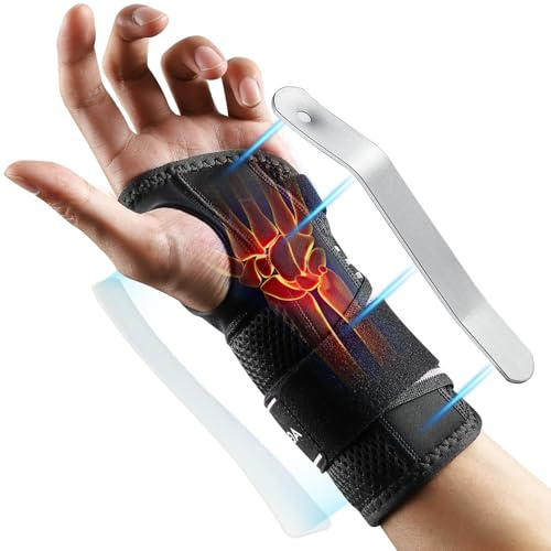 AGPTEK Tutore Polso Tunnel Carpale Nuovo – Fascia da Polso con Stecche di Supporto, Design a Strappo Facile da Indossare, Soluzione Conveniente per Dolore e Sostegno, Sinistro, S/M