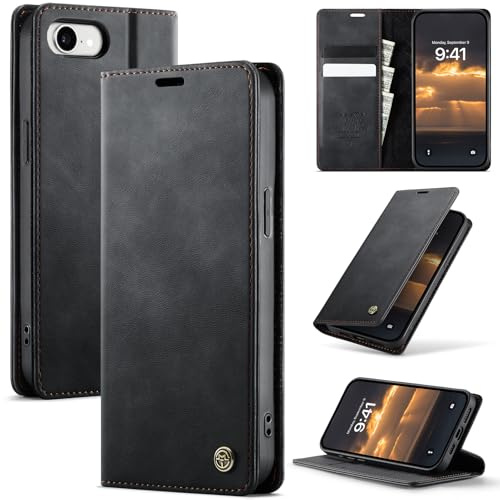 Cracedily Fodral för iPhone 17e / iPhone 16e Skal Plånboksfodral, Vikbart Skyddande Fodral med Plånbokskorthållare, Stativ och Premium PU-läder Telefonfodral med RFID Blockering för iPhone 17e, Svart
