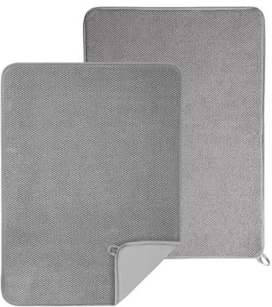 2 Pcs Dish Drying Mats for Kitchen, Draining Board Mats 30×40cm, Quick Dry Absorbency Grey Dish Drainer Mat for Sink Counter, Non-Slip Sink Drainer Mat for Dishes Bowls Utensils ﻿