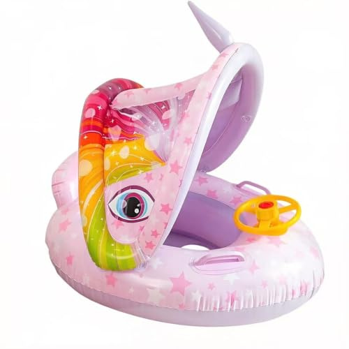 YUVATERA Flotador Bebe con Sombrilla,Flotador Inflable Natación Bebés,Asiento de Natación Inflable Ajustable,Protección UV UPF 50+, Flotador Bebe para 3-36 Meses