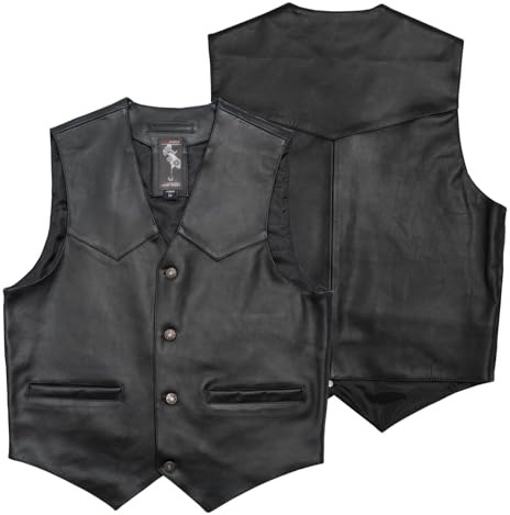 A-pro Gilet Piel Custom Chopper Moto Chaleco Vintage American Negro XL