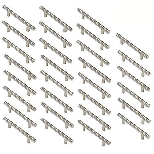 Aimyoo Cabinet Handles - Pack of 30 Stainless Steel Hollow Tube T Bar Drawer Pulls Cupboard Knob for Kitchen Furniture Hardware (Overall Length: 6, Hole Center: 3-3/4)