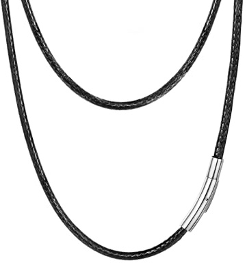 PROSTEEL Collier Corde Homme Noir Long 76cm Chaîne Cordon 3mm avec Fermoir Métallique Waterproof Rope Chain