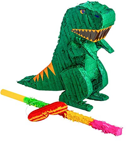 Fax Potato Rex the Dinosaur Pinata, Rainbow Buster Stick and Blindfold Set (W40 x D13 x H55cm) Fill Your Own Kids Large Party Supplies Themed Birthday Accessory Fun Decoration Pinata for Kids Parties