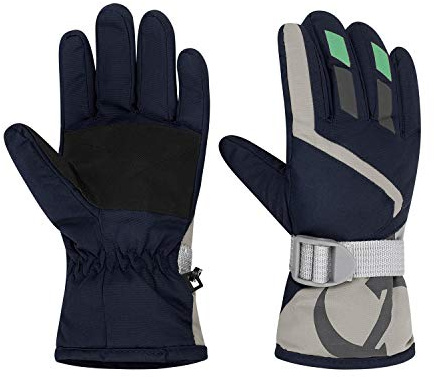 QCHOMEE Kids Boys Girls Ski Mittens Winter Skiing Gloves Thermal Snow Mittens Warm Hands Full Finger Gloves Age 3-6 Years Old Waterproof Windproof Ski Gloves Outdoor Sports Skiing Cycling (Navy Blue)