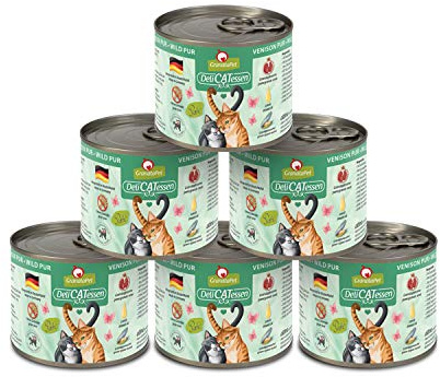 GranataPet Delicatessen Wild Pur 6 x 200 g, cibo umido per gatti, cibo senza cereali e senza zuccheri aggiunti, cibo per gatti ad alta percentuale di carne e oli di alta qualità
