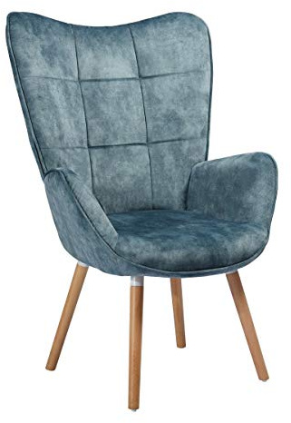 MEUBLE COSY Fauteuil de Salon Chambre Scandinave Chaise de Canapé de Loisirs avec Accoudoirs et Assise Épais Pied Bois Massif Rembourré en Tissu Bleu