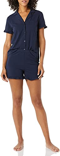 Amazon Essentials Pigiama Corto da Donna in Cotone Modal con Colletto a Intaglio, Comodo Abbigliamento da casa (Disponibile in Taglie Forti), Blu Navy, S