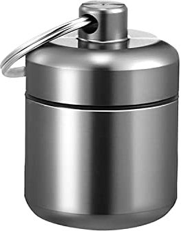DRERIO Small Pill Box Metal Pill Holder Keyring Waterproof Pill Organiser Round Portable Pill Container Small Capsules Pill Case Grey for Outdoor Travel Camping Fishing Storage