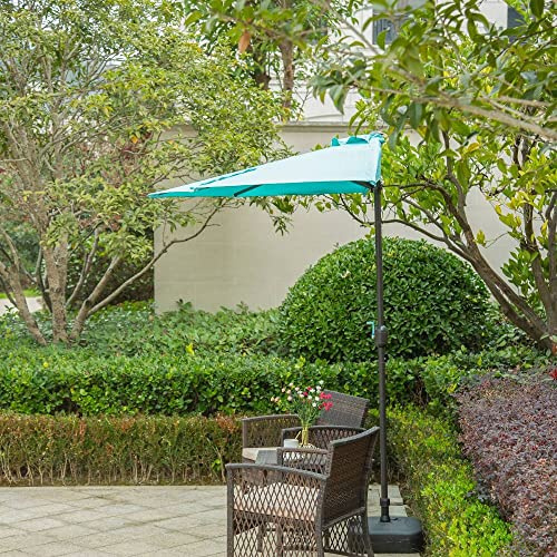 9' Ft Balcony Beach Market Round Half Umbrella Outdoor Patio, Smooth Crank Lift Method | All Season Durable Sturdy Aluminum Pole, UV Water Rust Stain Resistant Air Vent Pretty Aqua Turquoise Color