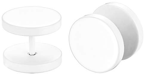 JewelryWe Schmuck 4 Paar runde Ohrstecker, 12mm Edelstahl Fake Piercing Ohr Plug Tunnel Ohr Cheater Ohrringe für Herren Damen, Weiß
