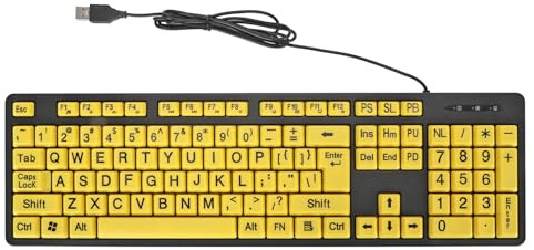 Datortangentbord med Stort Tryck, Synskadade Tangentbord, Kabelanslutet USB Tangentbord med Hög Kontrast Stora Bokstäver Tangentbord för Personer med Nedsatt Syn Seniorer