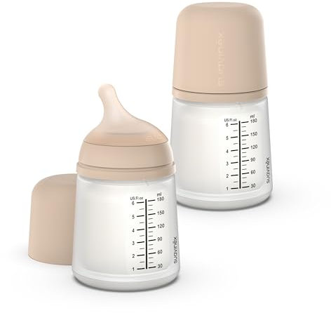 Suavinex, Pack 2 Biberons Anti-Colique Zero Zero, Tétine à Débit Adaptable (A) en Silicone, Bébés +0 Mois et Nouveau-nés, Spécifique Allaitement Maternel, Lait Maternel et Poudre, 180 ml, Light