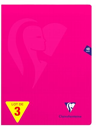 Clairefontaine 313311AMZC Un lot de 3 Cahiers Agrafés Mimesys - 24x32 cm - 48 Pages Grands Carreaux - 90 g - Couverture Polypro - Couleur Rose