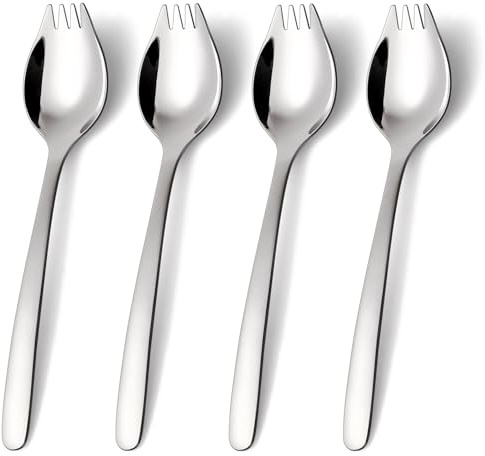 Lovingly Yours 7-inch Spork Stainless Steel, Reusable Metal Sporks, Set of 4