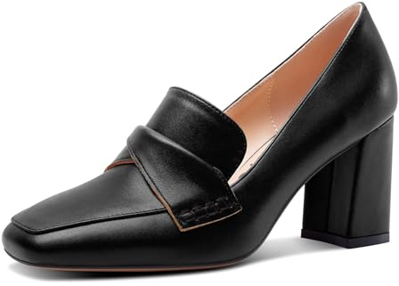 Castamere Femmes Fermé Carré Bout Mi Bloc Talon Heel Slip-on Escarpins Bureau Dress Décontracté Chaussures 8 CM Heels Noir 36 EU