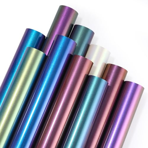 Chamäleon Plotterfolie Textil,10 Pack Chamäleon Flexfolie Plotter Textil, Selbstklebend Vinylfolie Plotter, Bügelfolie Plotter für DIY T-Shirt, Stoff, 30 cm*25 cm