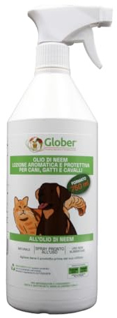 GLOBER Olio di Neem per Cani e Gatti - Spray 750ml - Made in Italy 100% Vegetale - Antiparassitario naturale per Animali Domestici - Insetticida e Repellete Contro Pulci, Zecche, Parassiti e Insetti