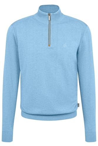 bugatti Men's Troyer Knitted Jumper Stand-Up Collar Short Zip Regular Fit, 320-Light Blue, XL