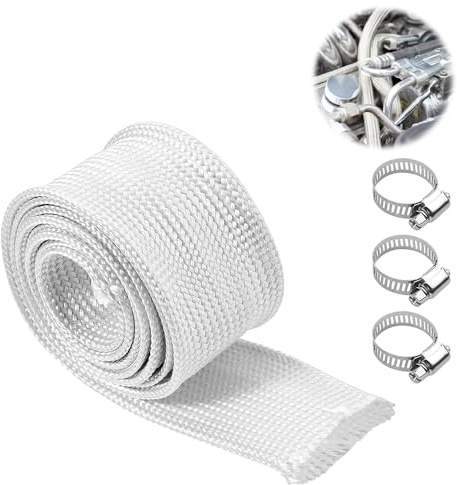 mizikuu Fiberglass Heat Shield Sleeve, 25mm Insulation Protect Sleeving Pipe with 3 Clips Cable Sleeves Fiberglass Sleeve Pipe for Other Home Device and Automotive Power Generator Cable Wire Wrap