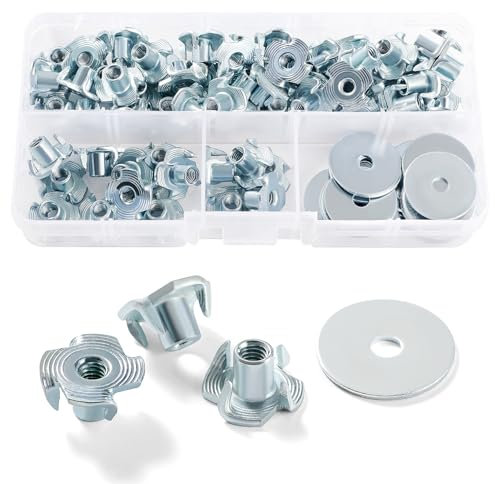 Lyeteung 60 Piezas M4 × 8mm T-Nuts, 4 Tuercas en T con Puntas, 4 Puntas Tuercas Correderas en T, con 20 Piezas Arandelas, para Muebles, Patas de Carpintería