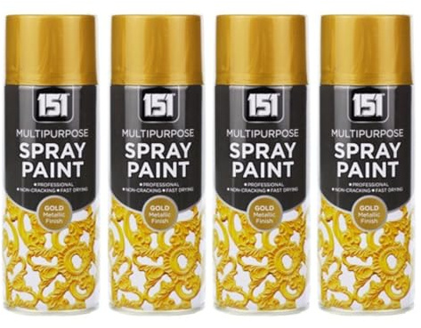 DIOXSTAR Metallic Gold Spray Paint, Fast Drying, Non-Cracking, Suitable for Most Surfaces Including Wood, Metal and Brick, Interior and Exterior Decoration, 400ml (4 PCS)