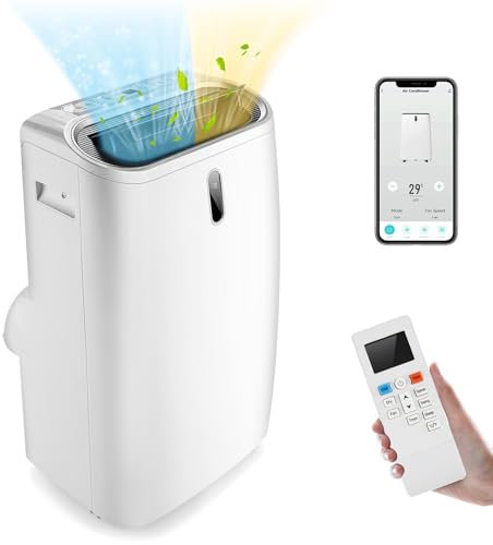 TANGZON 5-in-1 Portable Air Conditioner 12000BTU/14000BTU, WIFI Smart App Compatible, Cooler, Heater, Dehumidifier, 3 Speeds Fan with Sleep Mode, Remote Control, 24H Timer & Digital Display (14000BTU)