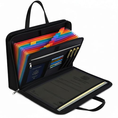Fireproof Document Box with Handle (14.7 x 10.4) - 13-Pocket Expanding Accordion File Folder, Water Resistant Important Paper Organizer for Estate Planning, Wills (Not a Ring Binder)