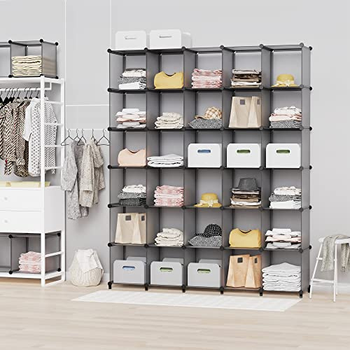 HOMIDEC Regalsystem Regal aus Kunststoff, 40 Würfel Schuhregal Modular Schrank Raumteiler, Aufbewahrung Organizer von Kleidung Spielzeug für Schlafzimmer, Grau