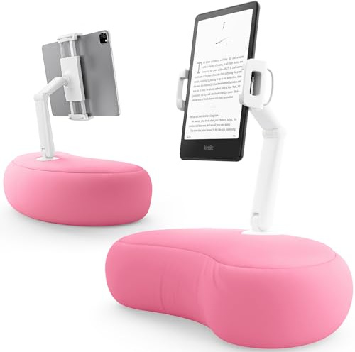 SAIJI Kuddhållare för surfplatta, 360° justerbar iPad-hållare säng med flexibel dubbel arm, surfplattehållare för iPad, iPhone, Kindle, bärbar bildskärm och alla enheter från 4,7 tum – 15,6 tum (rosa)