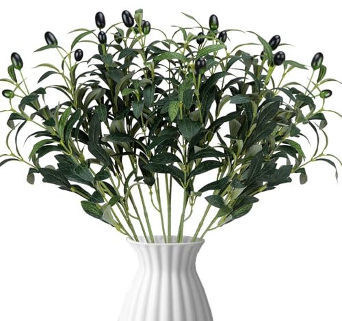 HUAESIN 5 Piezas Planta Artificial Exterior 45cm Ramas Olivo Artificial Ramas Artificiales Decorativas Plantas Artificiales Flores de Plástico para Hogar Jardín Patio Granja Decoraciones