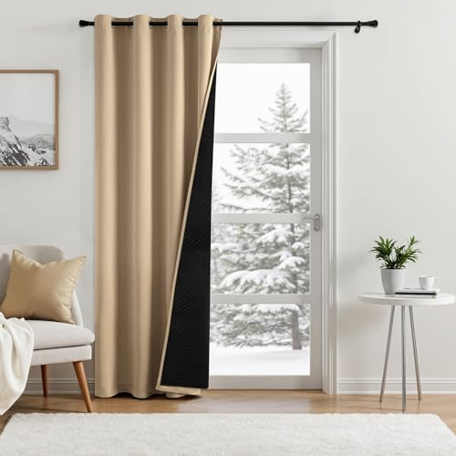 MIULEE Cortinas Opacas Termicas Aislantes Frio y Calor, 1 Piezas de Doble Capa con Forro, Cortinas con Ojales Gruesas para Puertas Ventana Balcón, 132×245 CM, Beige