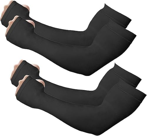 2 Paires Manchon Bras avec Trou du Pouce , Anti UV Protection UPF 50+ Manche de Bras, Cooling Sport Compression Arm Sleeves pour Homme Femme Running Cyclisme Basketball Adultes Tatouages Couvrants (A)