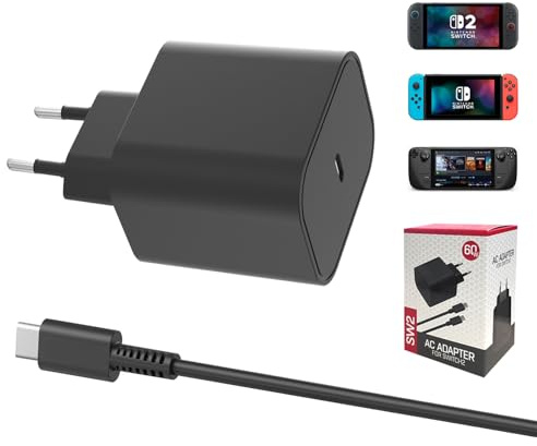 Netzteil für Nintendo Switch 2, 60W Schnellladen mit 5FT USB-C-Kabel,AC Adapter Ladegerät für Switch/OLED/Lite,Steam Deck,Switch Dock,Unterstützt TV-Modus