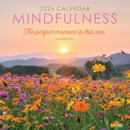 Mindfulness - Calendario de pared cuadrado para colgar 2026 de 12 x 12 pulgadas, con fotografías relajantes y citas inspiradoras, sin plástico, respetuoso con el medio ambiente. Agenda diaria, semanal