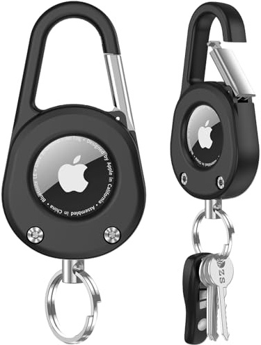 Miimal fodral för Apple Airtag [Anti-förlust-nyckelring] hård PC skyddsfodral med nyckelring, transparent på båda sidor, anti-dropp repskydd Airtags hållare tillbehör - svart