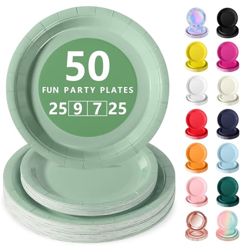 Nkaiso 50 Pezzi Verde Salvia Piatti di Carta, 25 x 23cm & 25 x 18cm Piatti Monouso, Stoviglie per Feste usa e Getta Eleganti per Compleanno, Nuziale Doccia, Fidanzamento, Matrimoni