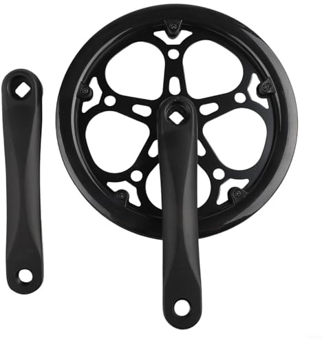 Jonikuper Guarnitura pieghevole per bicicletta, 52 denti, 170 mm, con foro quadrato, set con disco di protezione, per biciclette pieghevoli a velocità singola o variabile (nero)