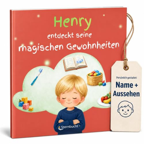 STERNBUCHT Personalisiertes Kinderbuch mit Namen - Magische Gewohnheiten | 3 gereimte Alltagsgeschichten über Aufräumen, Lesen und Zähneputzen, Geschenk für Kinder ab 2 Jahren