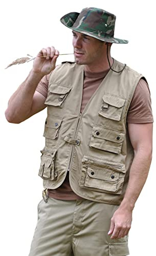 Jakt och fiskeväst kaki, storlek: 4-XL