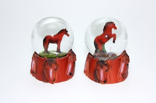 Cornelißen Boule à paillettes cheval marron - 2 fois - Animal neige miniature - En verre