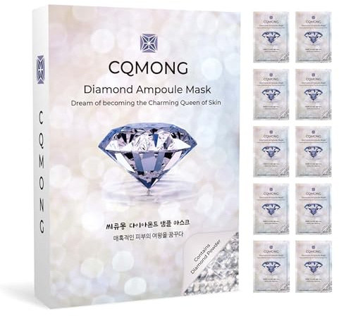 CQMONG Diamond Ampoules Sheet Mask (10 pièces) de masque coréen au collagène pour peau élastique, élasticité, vitalité, hydratation, brillance, nutrition, apaise la peau | Soins de la peau