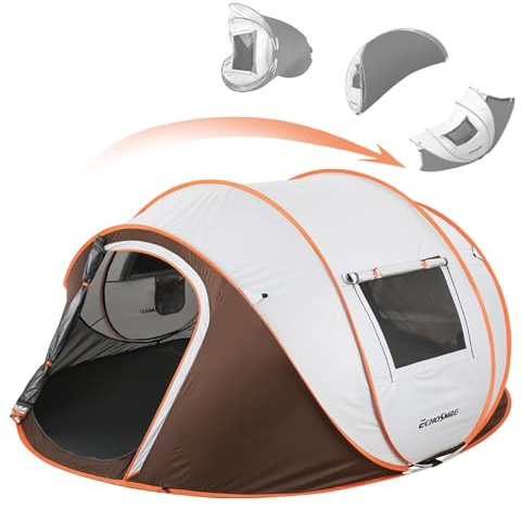 EchoSmile Instant Pop Up Camping Tent, 4 Person Easy Setup Tent, Water Resistant Dome, Portable with Carry Bag(White & Brown,4 Person)