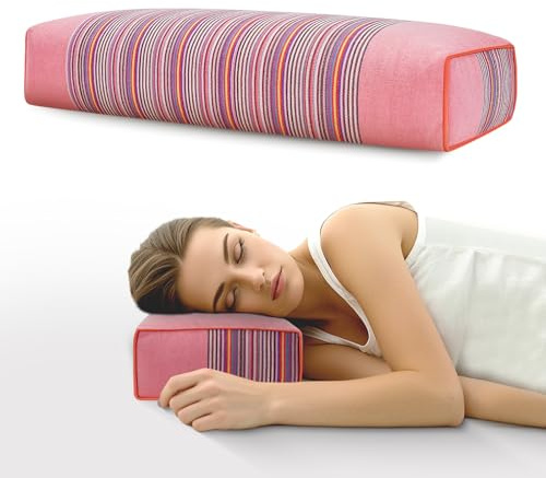 JOERRES Adjustable Organic Buckwheat Pillow (21x8x4)(Pink) | for Neck Pain Relief - Natural Cooling Cervical Support Bed Pillow for Side & Back Sleepers with Night Sweats