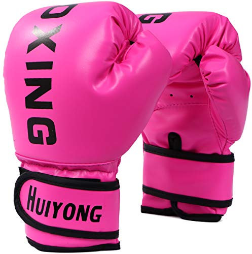 HUINING Kinder-Boxhandschuhe, Boxhandschuhe, MMA-Handschuhe, Polyurethan, Cartoon-Sparring, Dajn, Trainingshandschuhe, 113 g, für Alter 3–12 Jahre (Box-Rosa)