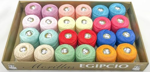 ▷ Pack de 24 Ovillos Ne 8/2 surtido colores claros de algodón perlé 100% egipcio mercerizado para tejer labores de ganchillo o punto con un acabado elegante. (24x20gr.)