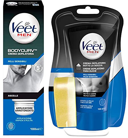 Veet For Men Crema Depilatoria Ascelle da 100ml + Silk & Fresh Crema Depilatoria Sotto la Doccia per Pelli Sensibili da 150ml - 2 Trattamenti Assortiti